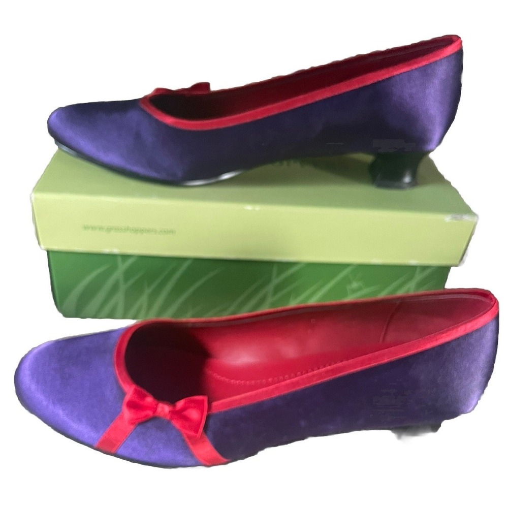Vintage Grasshoppers Red Hat Society Anna Purple Pumps Slip On Red Bow 8M W/Box